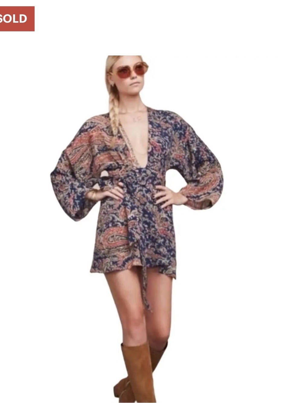 Holiday Fall inspo Reformation Navy & Rust Paisley Deep V Romper
